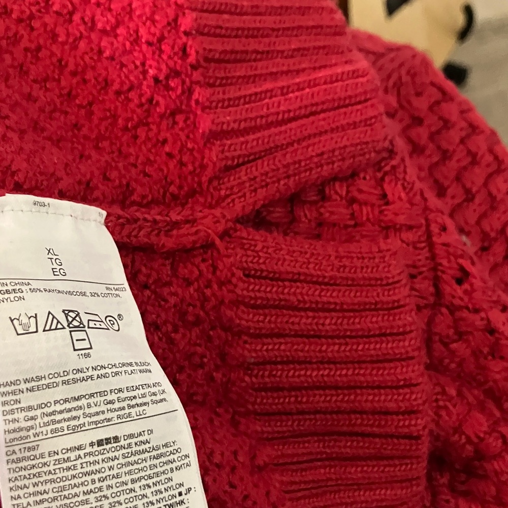 BANANA REPUBLIC Waffle knit crew neck red woman’s sweater size XL cotton‎ blend - Picture 6 of 7